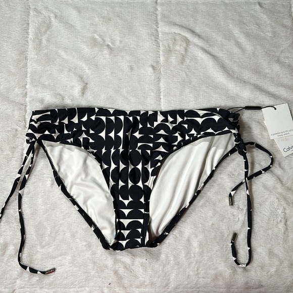 Calvin Klein Swimwear Geometric Black & White Side Tie Hipster Bikini Bottom XS - Picture 4 of 16